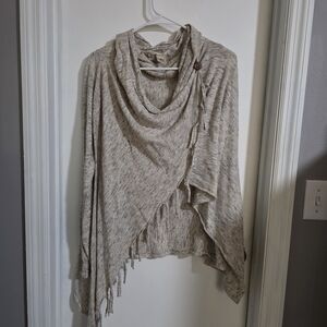 Lovestitch Heathered Beige Cowl Neck Poncho